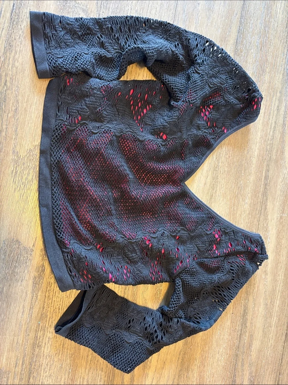 Free People Black Open-Knit Tank with Hot Pink Lining micro modal shirt xs/s